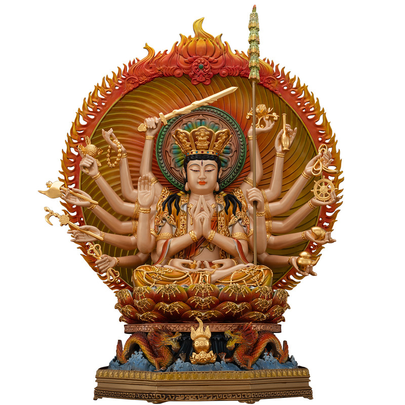 铜彩贴金准提佛母佛像供奉摆件