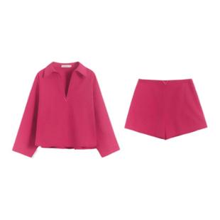 Forevercan女装2024新款极简老钱风100苏文棉宽松长袖上衣+短裤女