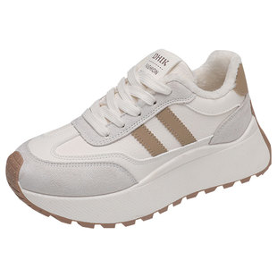 大码4142加绒厚底运动鞋女冬季保暖增高休闲鞋新款防滑黑色二棉鞋