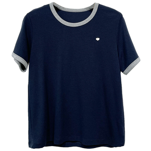 爱心撞色显瘦正肩短袖T恤女夏季薄款2025新款宽松休闲上衣夏天