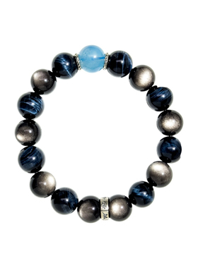 天然银黑曜石海蓝宝手串精致礼盒