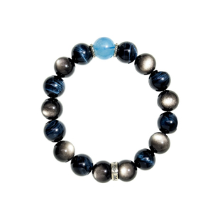 手串男生天然黑曜石海蓝宝水晶蓝虎眼补水情侣手链本命年生日礼物