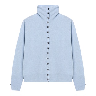 Basic House/百家好半高领针织开衫女2026新款温柔风软糯撞色上衣