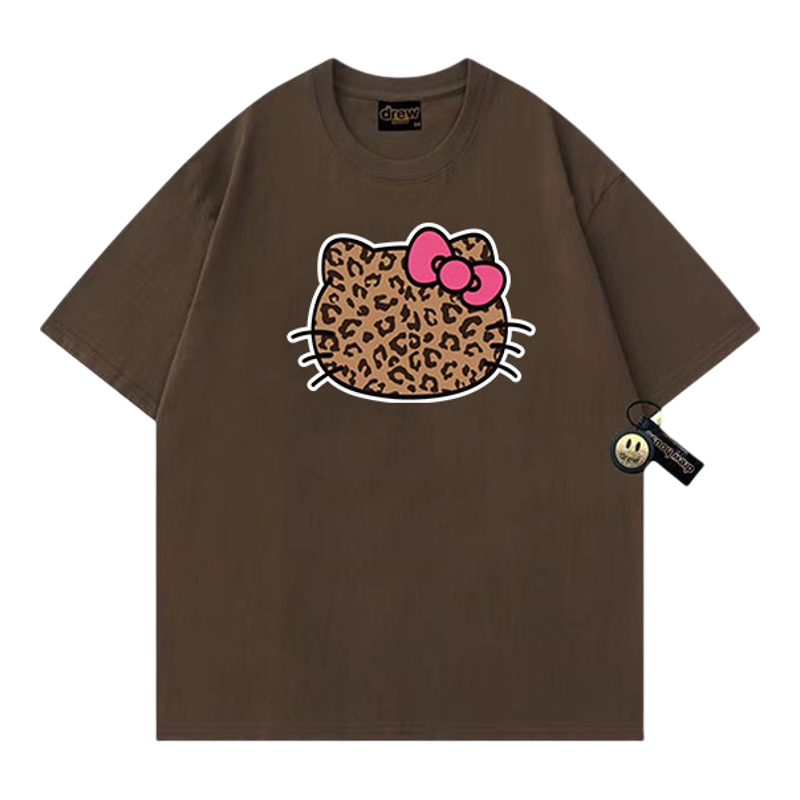drew笑脸豹纹Kitty纯棉时尚短袖