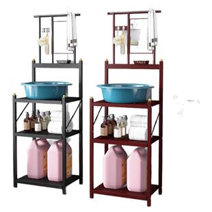 脸盆架落地家用洗脸盆架老式农村带镜子折叠置物架碳钢洗脸架子