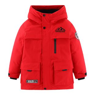 雪中飞kids儿童羽绒服男童洋气中大童工装女童中长款蓄热加厚外套