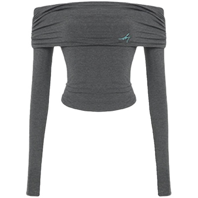 美式辣妹一字肩露肩长袖