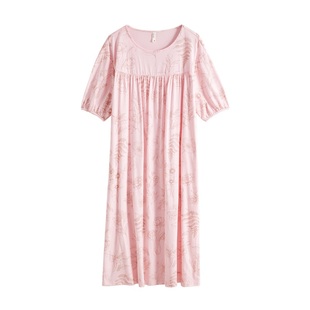 康妮雅睡裙女夏季纯棉新款短袖睡衣裙家居服套装薄款圆领柔软凉感