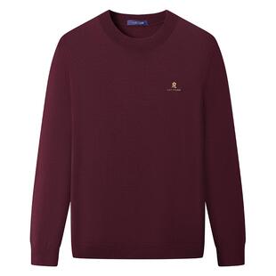 [精纺100%羊毛衫]梦特娇可机洗红色毛衣男士红色本命年马年衣服J