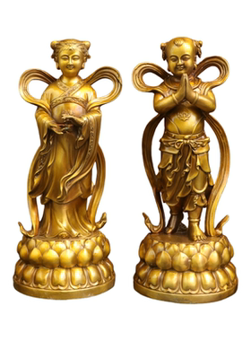 纯黄铜金童玉女童男童女童子摆件