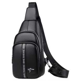 萨奇袋鼠胸包男士斜挎包真皮头层牛皮外出便携包大容量商务单肩包