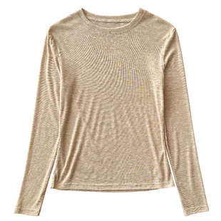 秋冬薄款针织打底衫女2025新款圆领软糯修身长袖内搭面膜t恤上衣