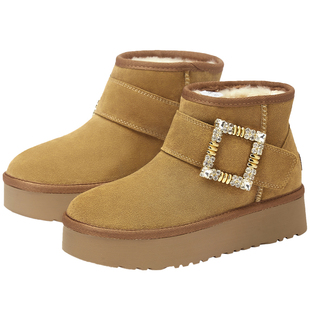 73hours女鞋冬日亮晶晶冬季新款魔术贴厚底钻扣雪地靴棉鞋女短靴