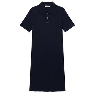 Hazzys哈吉斯素色针织短袖连衣裙女春夏POLO裙时尚通勤翻领裙子