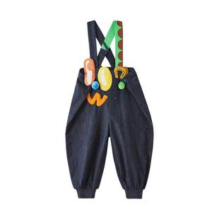 woobaby男童女童背带裤春秋装儿童宝宝婴儿男宝牛仔长裤可爱童装