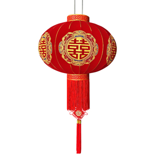 结婚喜字大门大红灯笼装饰阳台户外农村新款一对挂饰植绒插电氛围