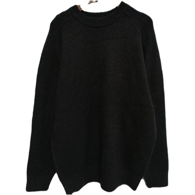 宽松羊毛混纺圆领纯色