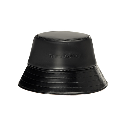 环保纯色皮革休闲风挂绳渔夫帽