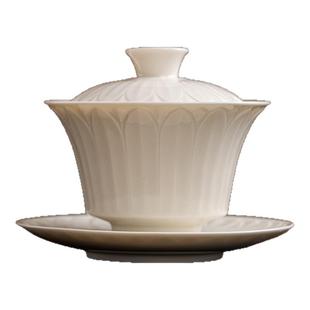 仿宋定窑白陶瓷盖碗家用高档功夫茶具大容量三才盖碗不烫手泡茶碗