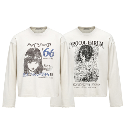 250g涩谷女孩做旧印花长袖T恤