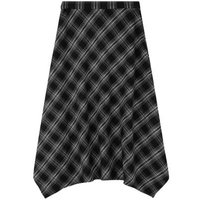 LAGOGO不规则高级感格子半身裙