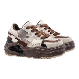 小众复古火烧云+8CM隐形内增高鞋子厚底板鞋男女款休闲百搭面包鞋