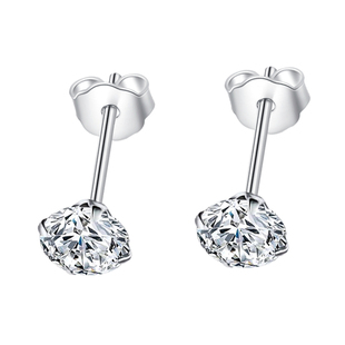 足银小耳钉女微镶四爪单钻耳骨钉简约小巧银耳饰男养耳洞睡觉免摘