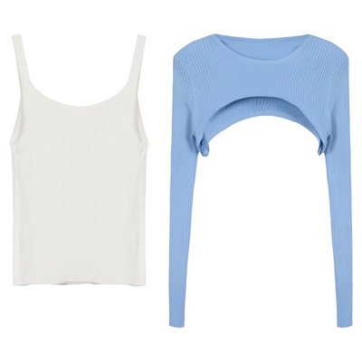 长袖套头针织衫短款罩衫