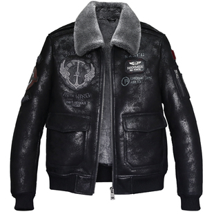 汉名仕B6空降兵刺绣 2025飞行服皮毛一体男皮夹克外套真皮皮衣