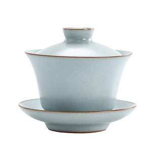 台湾丰子汝窑【禅定盖碗】陶瓷冰裂开片可养三才盖杯泡茶碗礼盒装