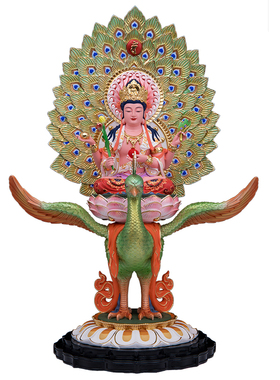 树脂彩绘孔雀明王佛像家用摆件