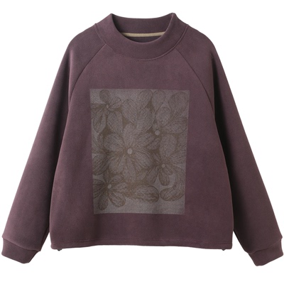 孔雀飞飞冬装韩版大码遮肉印花套头复古女士卫衣女款2025新款加绒