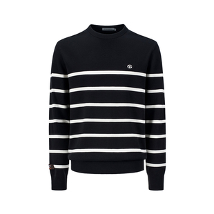 GIOVANNI VALENTINO纯棉圆领针织衫男士秋冬季休闲宽松条纹毛衣