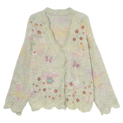 TCH2026春款温柔风烫钻宽松减龄渐变针织开衫外套女T78A43E1110