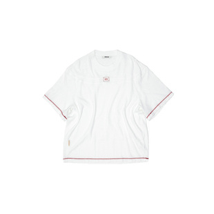 fafamoon设计师品牌 夏季植绒标志撞色线廓形圆领宽松短袖T恤女