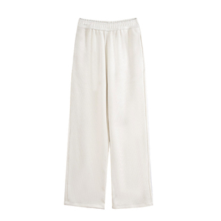 百搭慵懒风白色针织直筒裤女秋冬垂感显瘦宽松阔腿裤休闲拖地裤女