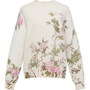 EP雅莹蓝标系列|阿拉善羊绒衫国风印花针织毛衣2025秋冬新款9507A