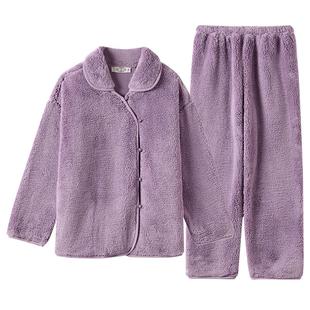 美标复合舒棉绒睡衣套装女秋冬季新中式中国风保暖珊瑚绒家居服春