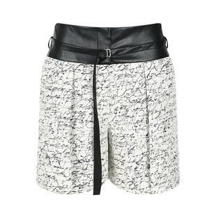 【折扣】YCH 女士日常字母图案休闲皮腰拼接短裤
