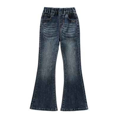 女童裤子冬季加绒好看牛仔喇叭裤