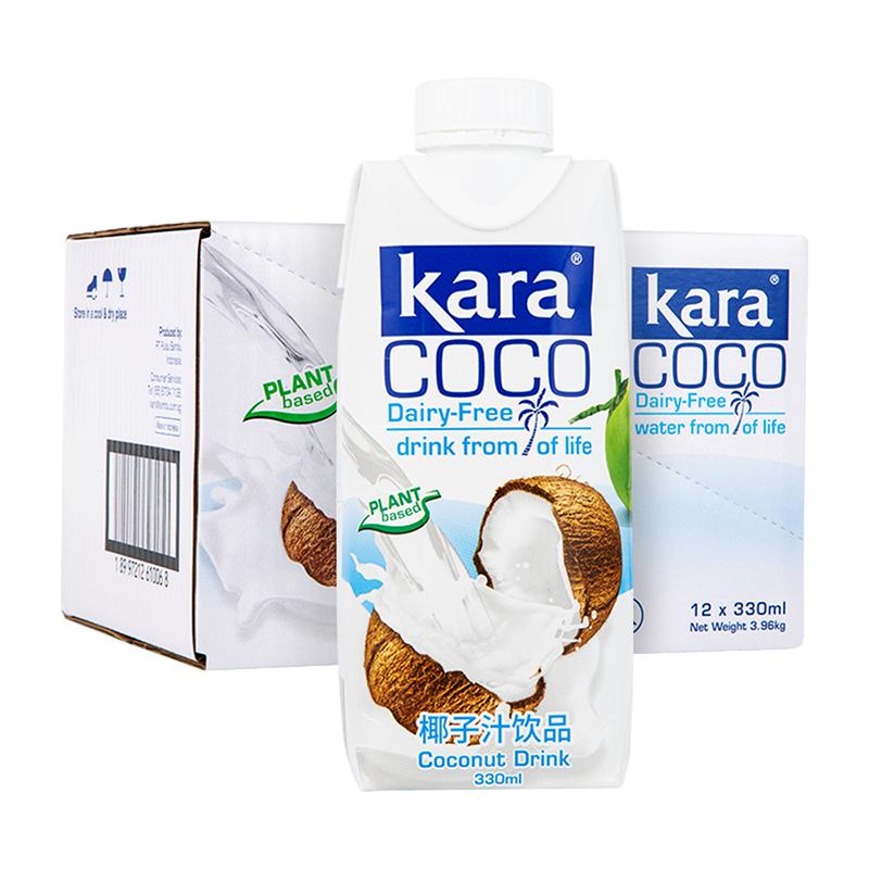 印尼进口Kara植物蛋白饮料椰子汁330ml*12瓶整箱椰汁椰奶果汁饮品