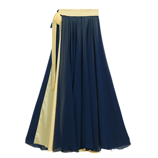 一片式系带古典舞蹈大摆裙中国风女童光亮纱裙两面穿720度演出服