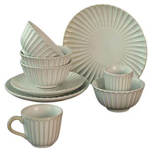 日式复古陶瓷餐具菊花纹粗陶白色米饭碗餐盘套装家用水杯饭碗组合