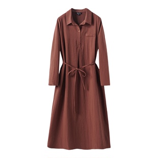 Max Tu女装2026春秋新款收腰显瘦衬衫裙优雅气质羊毛长袖连衣裙