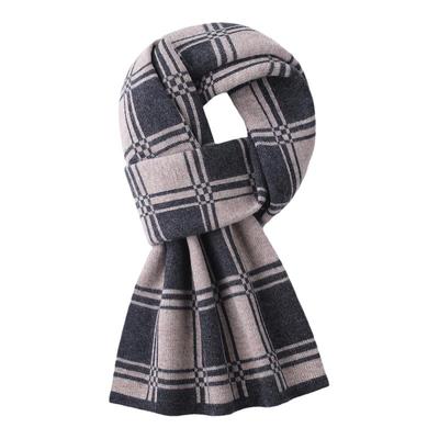 恒源祥百搭格子围巾100%纯羊毛男送礼物针织围脖爸爸冬款脖套护颈