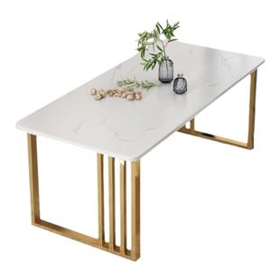 北欧轻奢岩板餐桌现代小户型吃饭桌子简约会客厅商用长方形洽谈桌