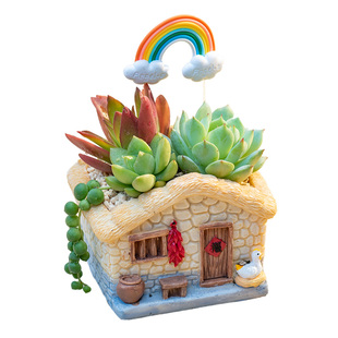 复古怀旧农家小房子外婆家的小木屋茅草屋多肉植物盆栽肉肉小花盆