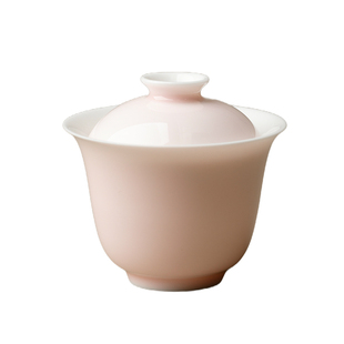 里作高端玉瓷桃夭粉釉元宝盖碗小号手工陶瓷泡茶碗迷你沏茶碗薄胎