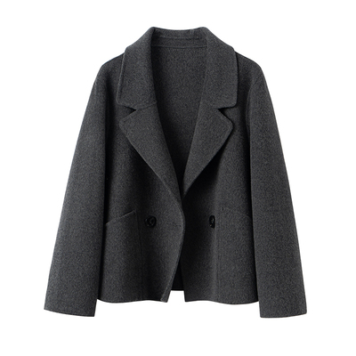 深灰中长款双面羊绒大衣女秋冬