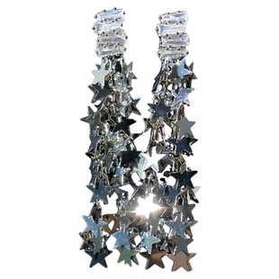 《摘星星的人》复古法式精致轻奢银色流苏锆石长款耳环耳夹耳饰女